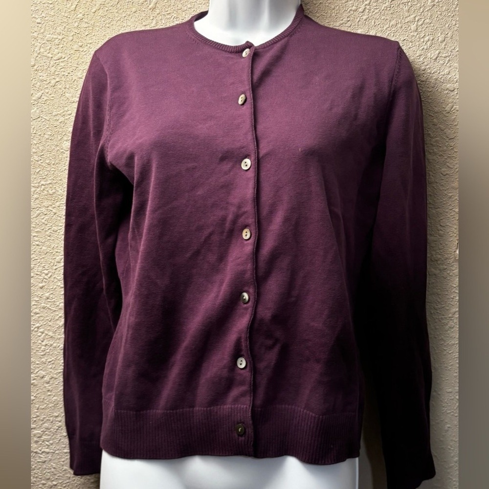 Lands End Womens XS Plum Purple Supima Cotton Button Front Cardigan Sweater